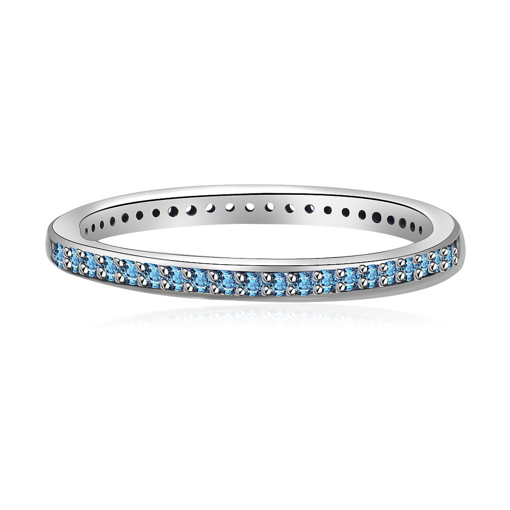 Aquamarine Cubic Zirconia Silver Eternity Ring